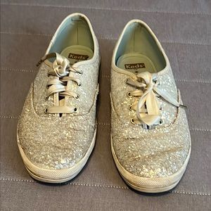 Kate Spade Keds white glitter tennis shoes, 9